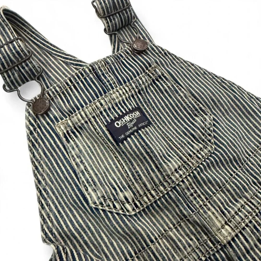 OshKosh B'gosh vintage railroad distressed striped denim overalls Size 24 months